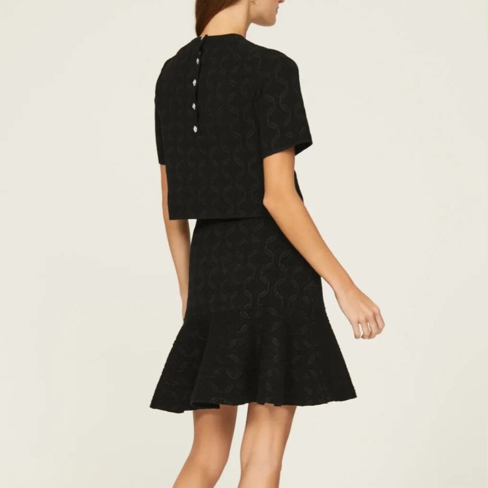 Maje Black Knit Layered Dress Size 36 Small Flounce Hem Gold Buttons